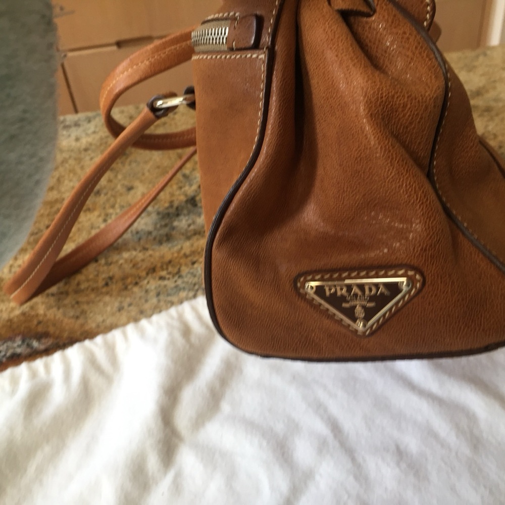 Prada Cognac Leather Handbag with Silver-Tone Lock - Picture 4 of 11